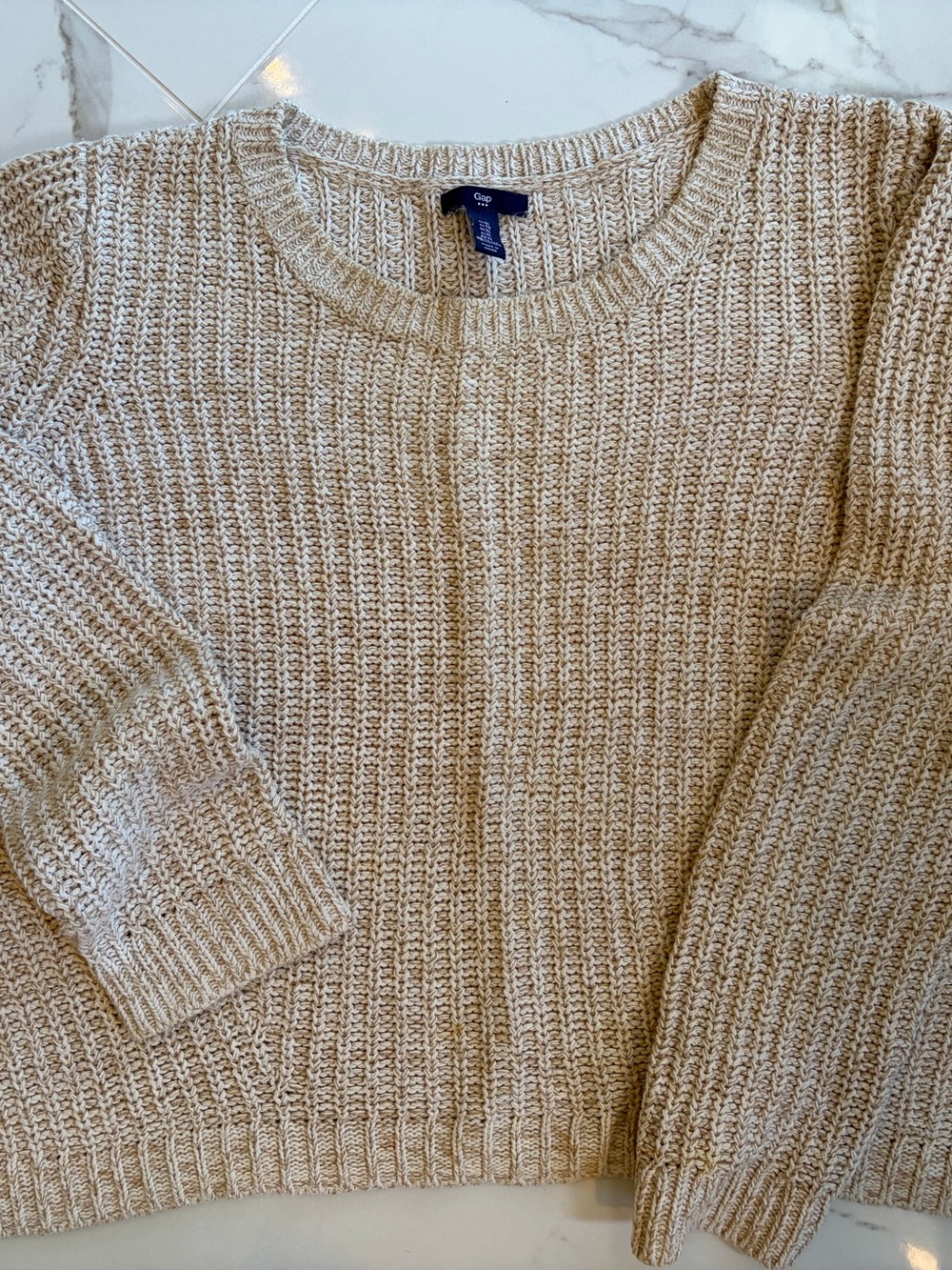 GAP Beige Cotton Cream Ribbed Crewneck Sweater